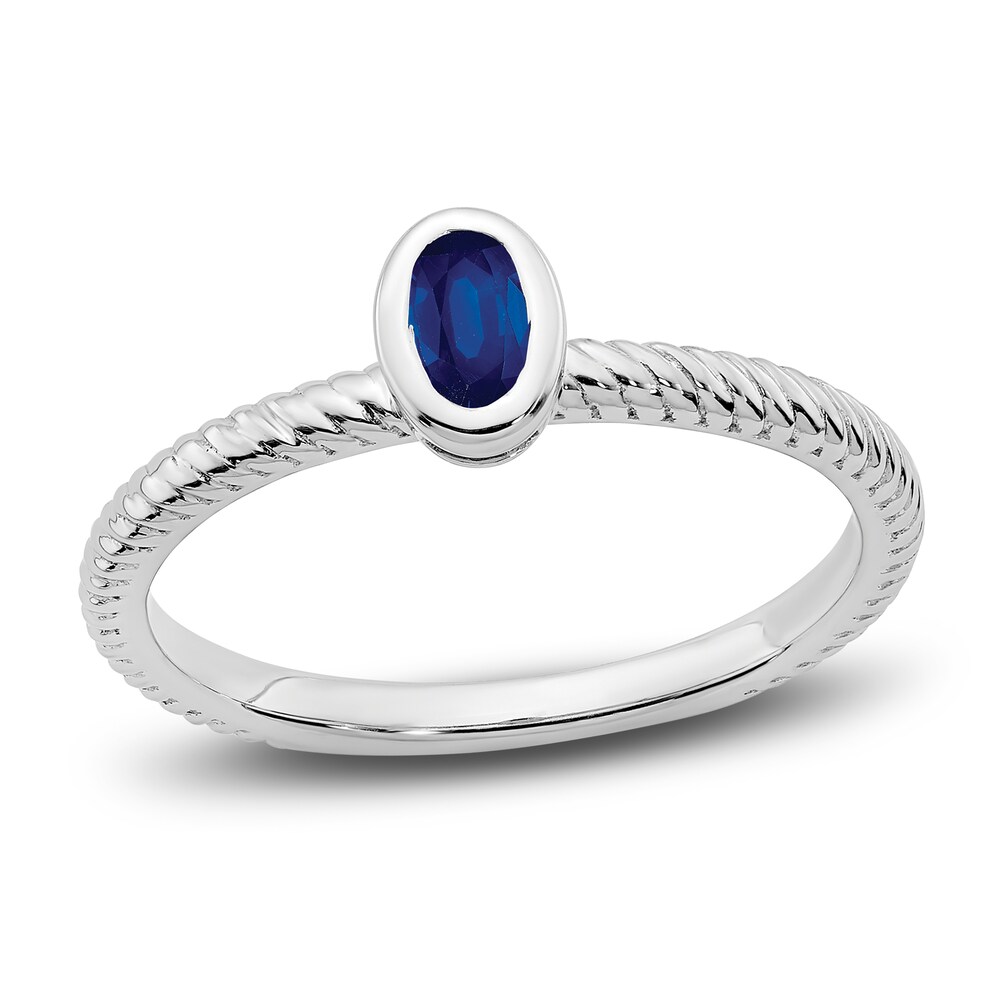 Natural Blue Sapphire Bezel Ring 14K White Gold q6zQh08j