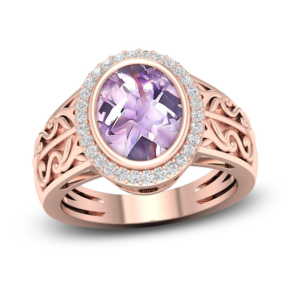 Natural Pink Quartz Ring 1/6 ct tw Diamonds 14K Rose Gold qv5XjrJN