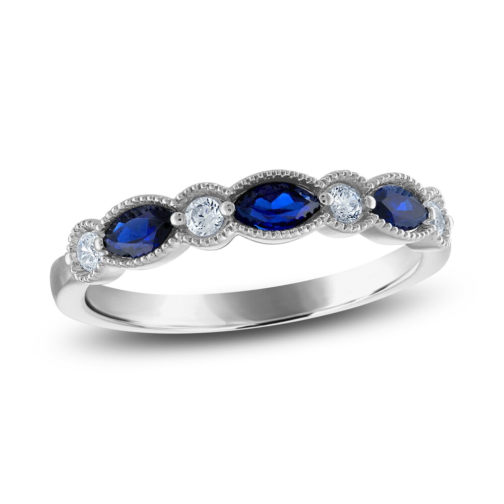 Vera Wang WISH Natural Blue Sapphire Band 1/8 ct tw Diamonds 10K White Gold qwyIgite