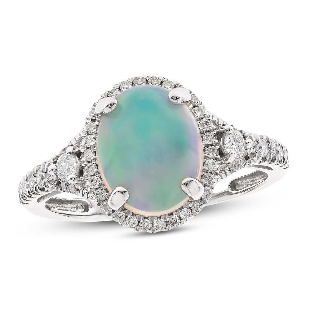 Natural Opal Ring 1/3 ct tw Diamonds 10K White Gold r26yjJ0V