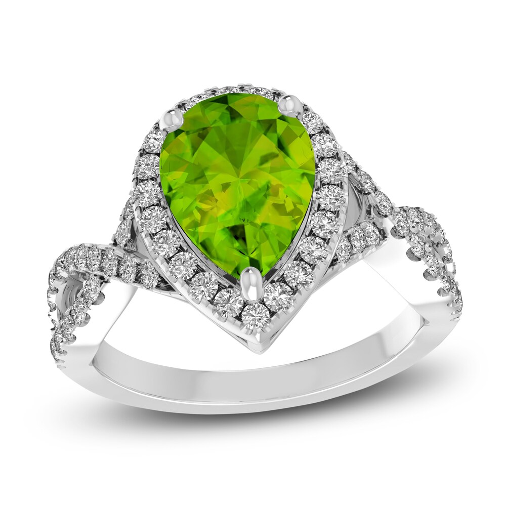 Natural Peridot & Natural White Topaz Ring 10K White Gold rbw6zxrH