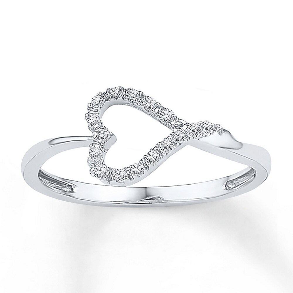 Diamond Heart Ring 1/15 ct tw Round-cut 10K White Gold rc2hdawF