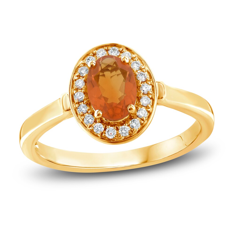 Natural Fire Opal Ring 1/8 ct tw Diamonds 10K Yellow Gold riDyN1Q7