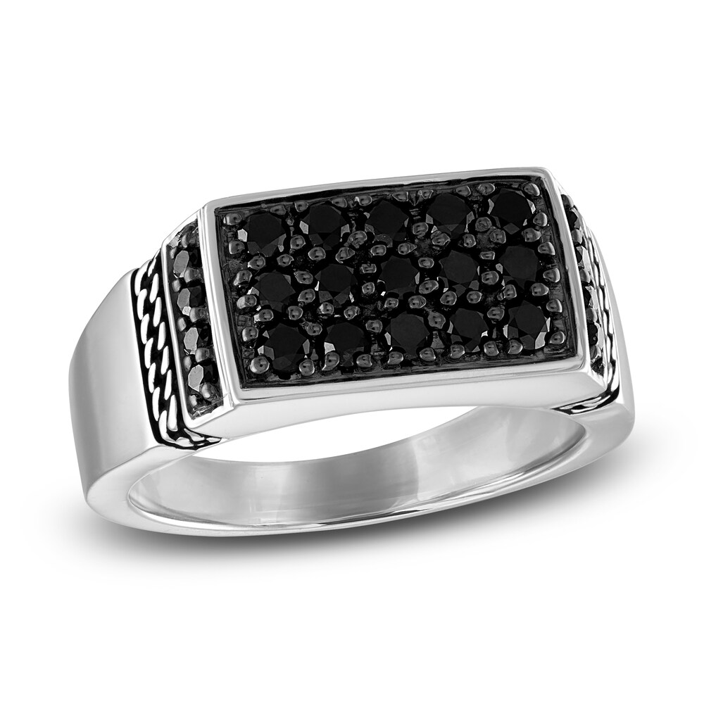 1933 by Esquire Men's Black Diamond Ring 1-1/8 ct tw Round Sterling Silver roQ85GRP