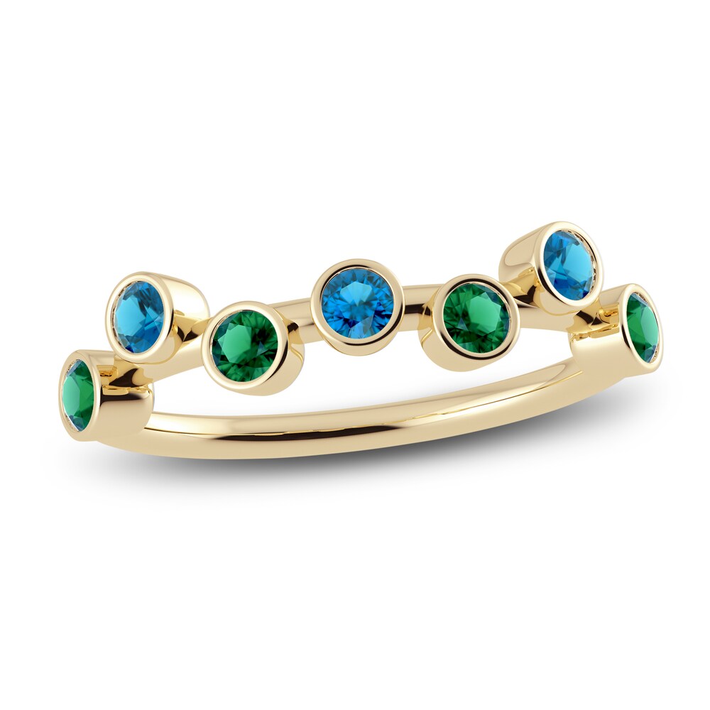 Juliette Maison Natural Blue Zircon & Natural Emerald Ring 10K Yellow Gold s9IussBY