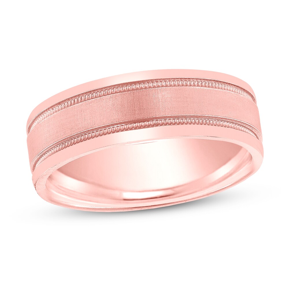 Men's Satin Wedding Band 14K Rose Gold 7mm sCr1YS6O