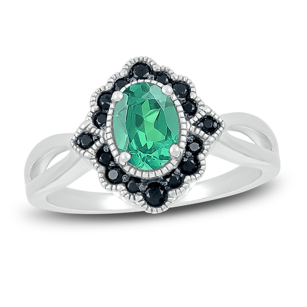 Lab-Created Emerald & Natural Black Spinel Ring Sterling Silver sDUHRSkx