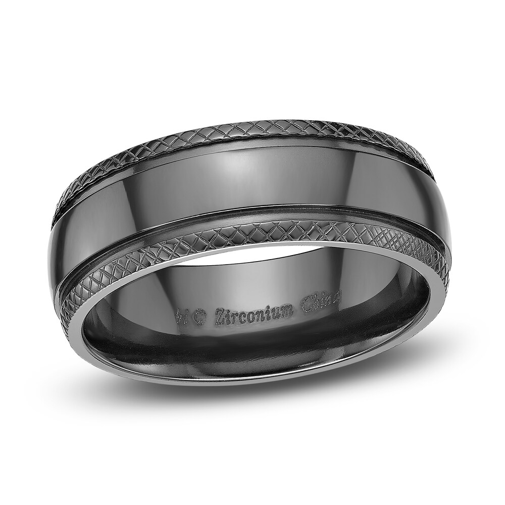 Men\'s Checkered Edge Wedding Band Black Zirconium 8.0mm sOTX4toJ