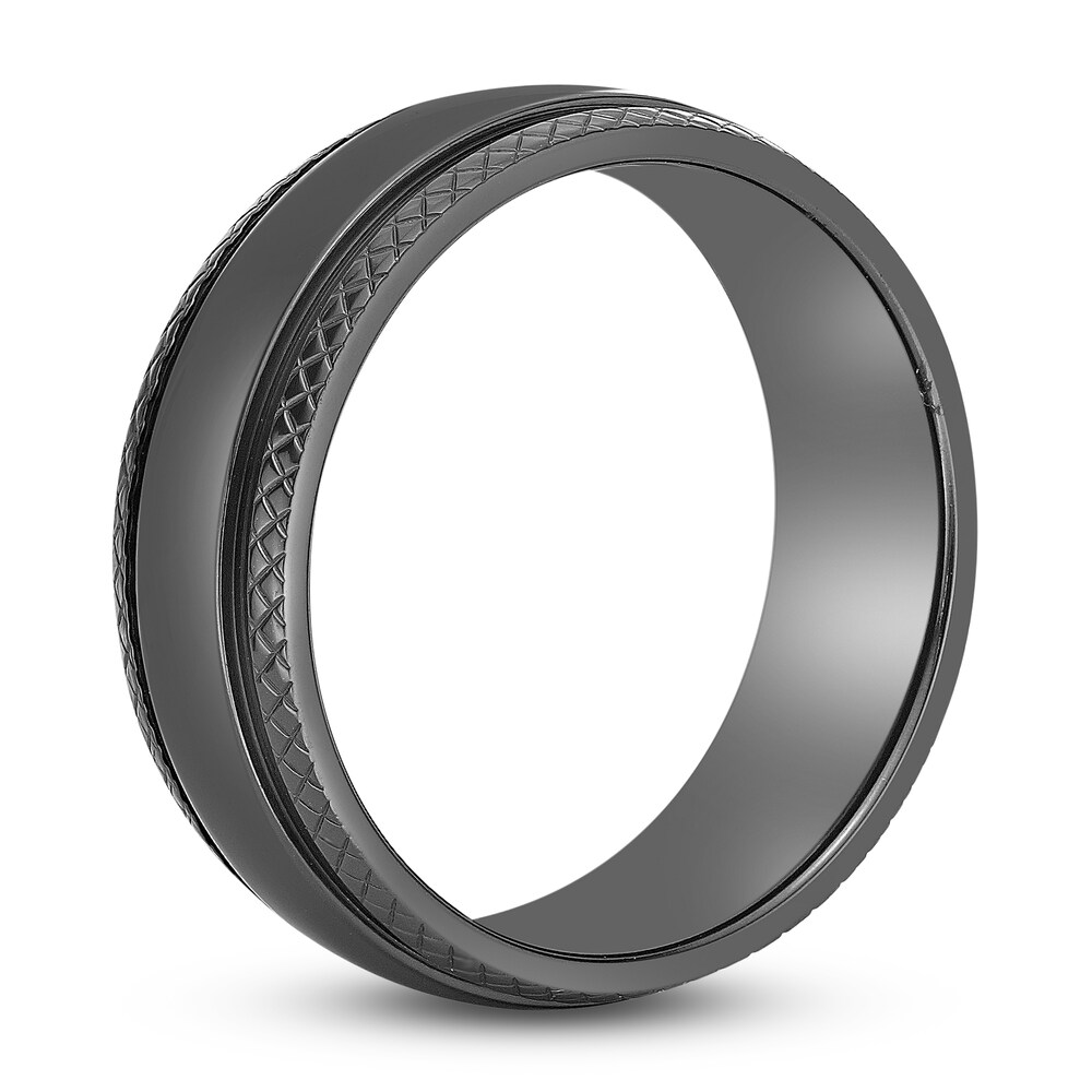 Men\'s Checkered Edge Wedding Band Black Zirconium 8.0mm sOTX4toJ