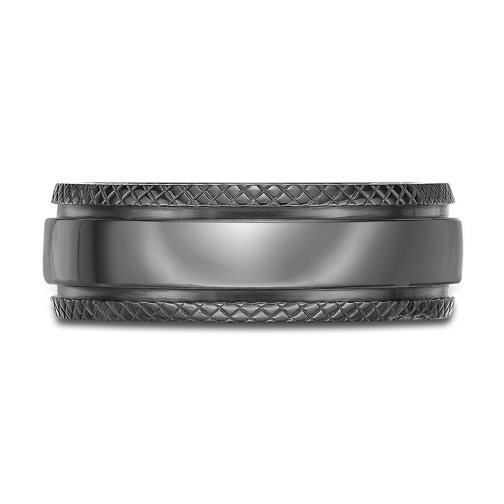 Men\'s Checkered Edge Wedding Band Black Zirconium 8.0mm sOTX4toJ