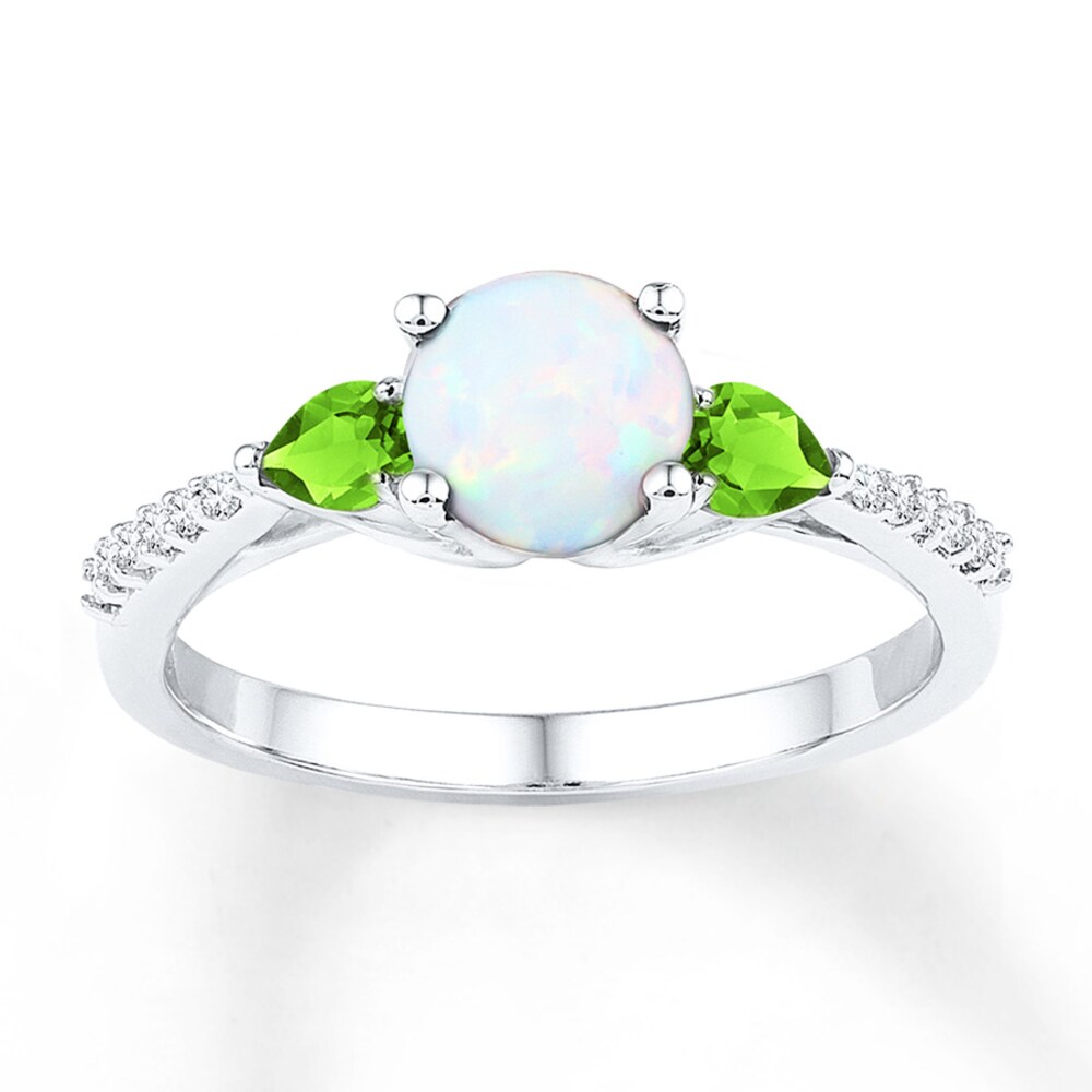 Peridot/Lab-Created Opal Ring 1/10 ct tw Diamonds Sterling Silver sQuoAKuc