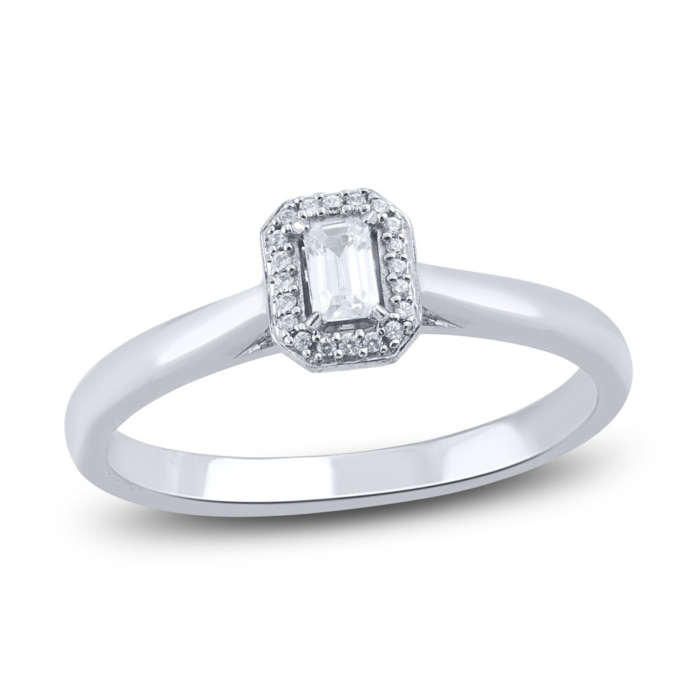 Diamond Promise Ring 1/6 ct tw Baguette/Round 14K White Gold sT0FT3js