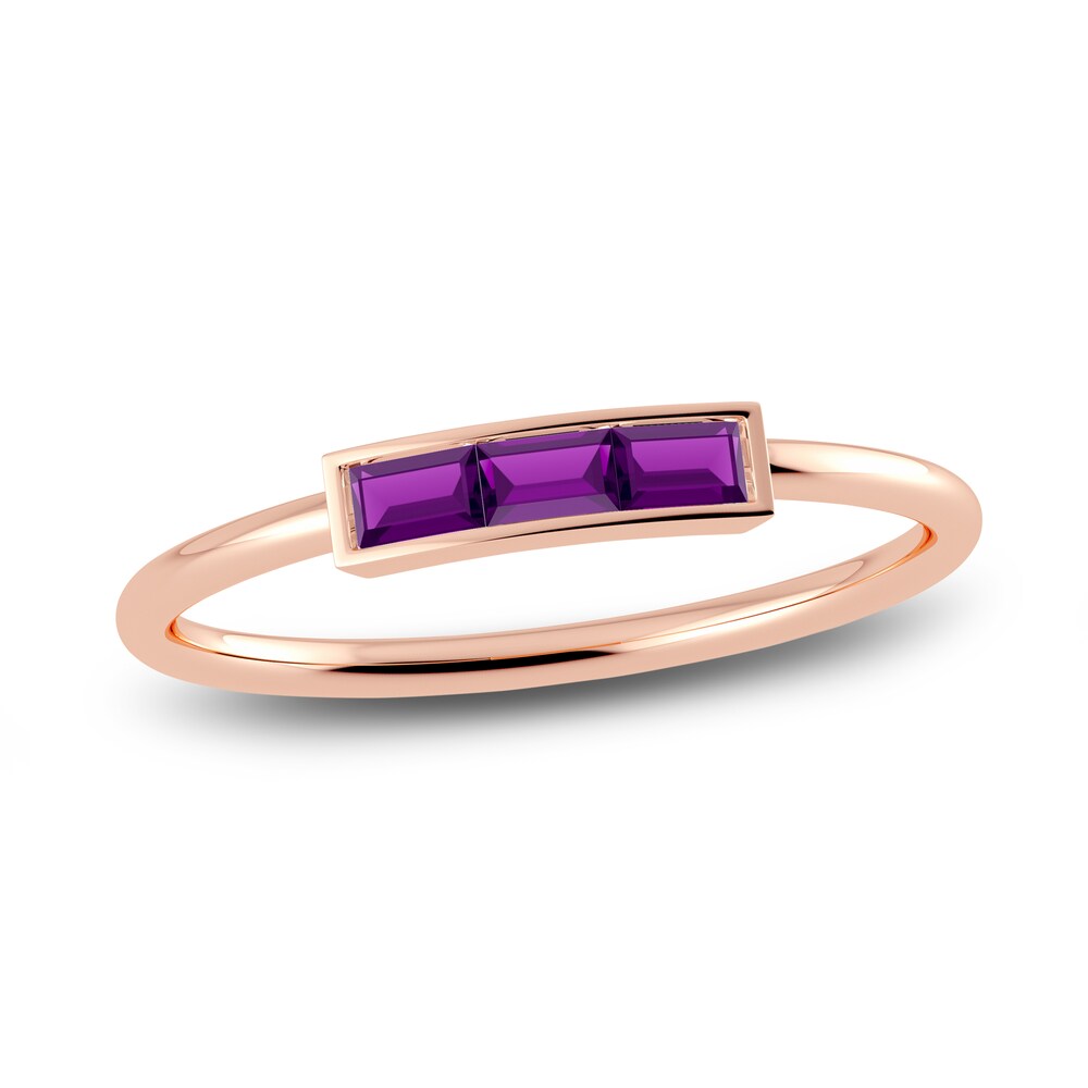 Juliette Maison Natural Amethyst Baguette Bar Ring 10K Rose Gold sYqkGS4e