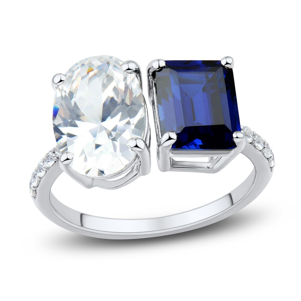 Lab-Created White Sapphire & Lab-Created Blue Sapphire Ring 10K White Gold 18" sZCqOUUk