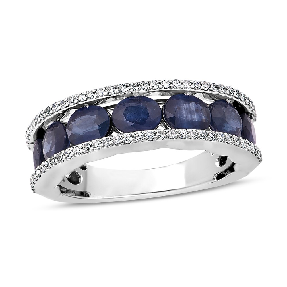 Natural Blue Sapphire Anniversary Ring 1/4 ct tw Diamonds 14K White Gold sZRsXzSz