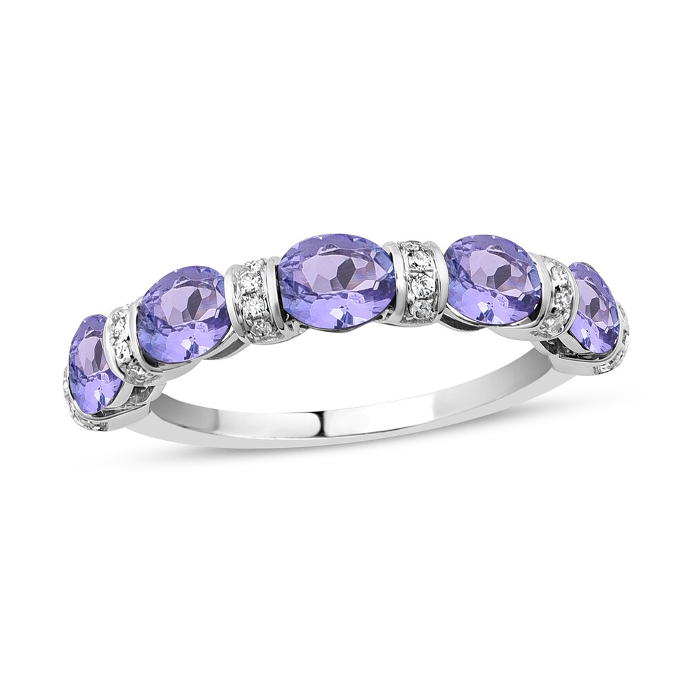 Natural Tanzanite Anniversary Ring 1/10 ct tw Diamonds 14K White Gold sgHwD3wX