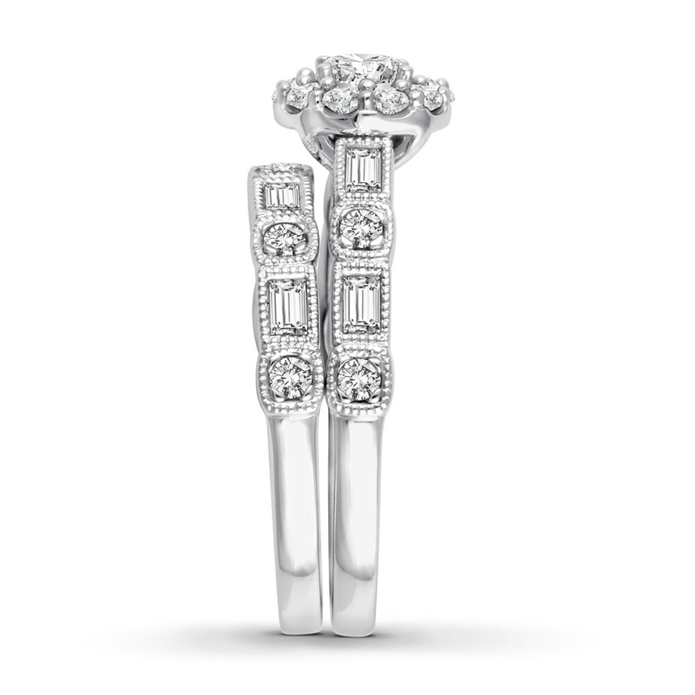 Diamond Bridal Set 1-1/5 ct tw Round/Baguette 14K White Gold swjzaauo