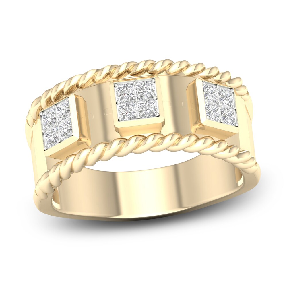 Men's Diamond Ring 1/2 ct tw Princess 10K Yellow Gold t7mteehs