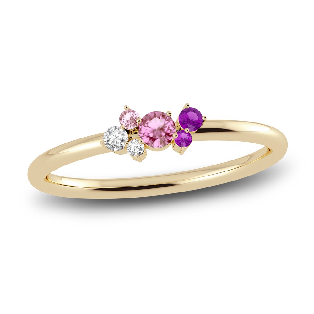 Juliette Maison Natural Pink Tourmaline, Amethyst. White Sapphire Constellation Ring 10K Yellow Gold t9U875fW