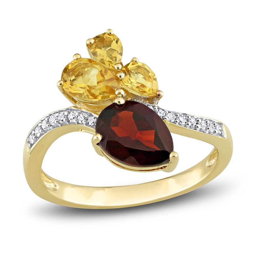 Natural Citrine & Natural Garnet Ring 1/10 ct tw Diamonds 14K Yellow Gold tCXp6PCy