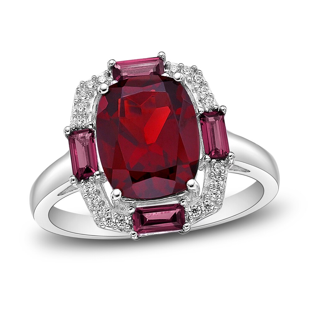 Natural Garnet Ring 1/10 ct tw Diamonds 10K White Gold tHG8R3Qk