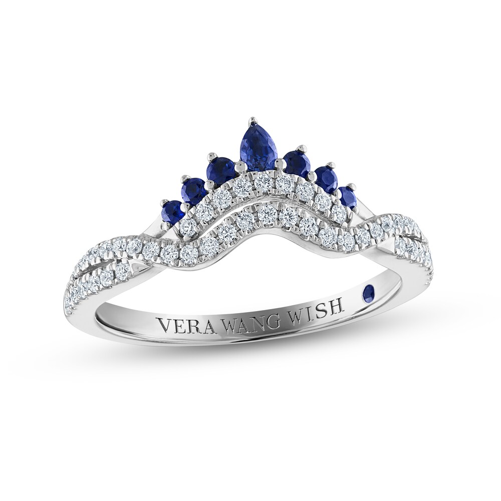 Vera Wang WISH Diamond & Blue Sapphire Contoured Anniversary Ring 1/4 ct tw Round 14K White Gold tPQgvhJE