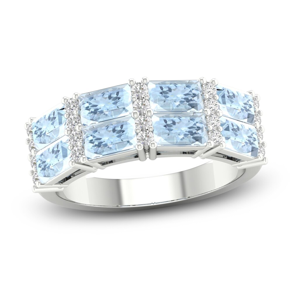 Natural Aquamarine Ring 1/5 ct tw Diamonds 10K White Gold tiL5Zgrs