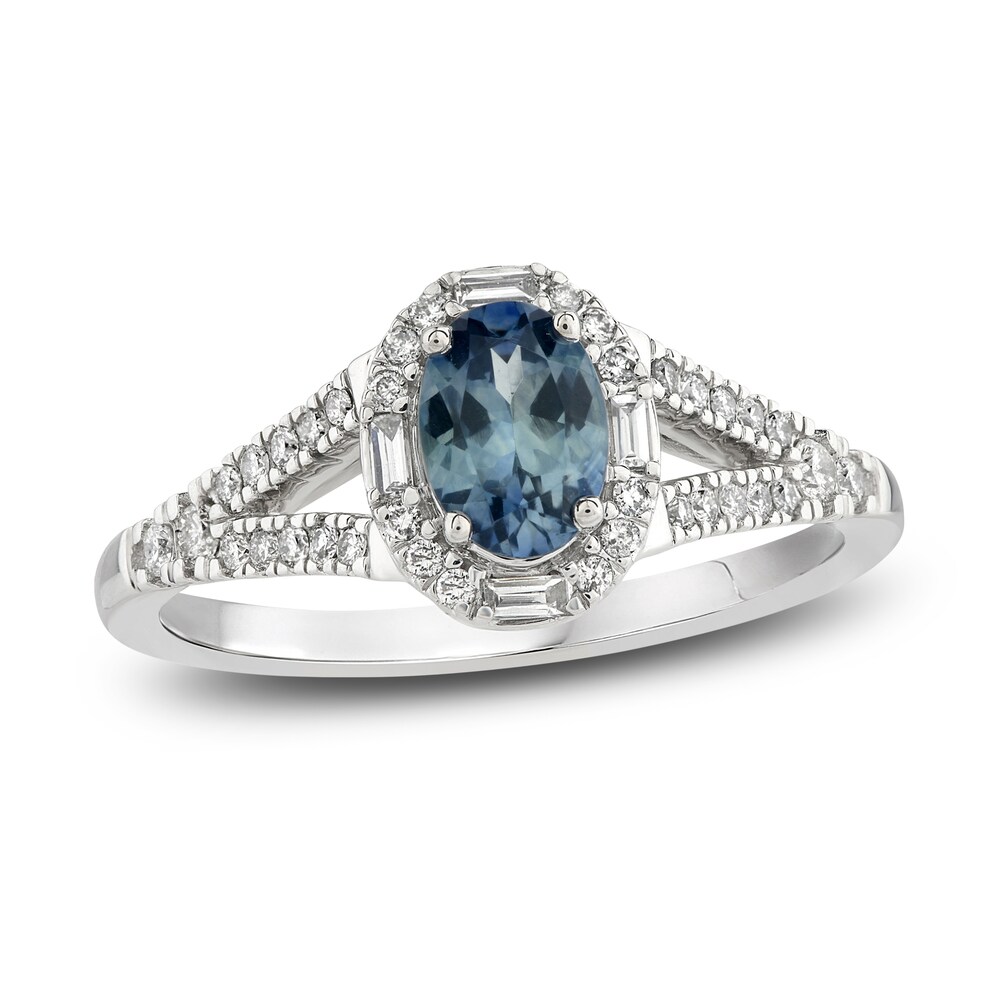 Montana Blue Natural Sapphire Ring 1/4 ct tw Diamonds 10K White Gold tkX7m48n