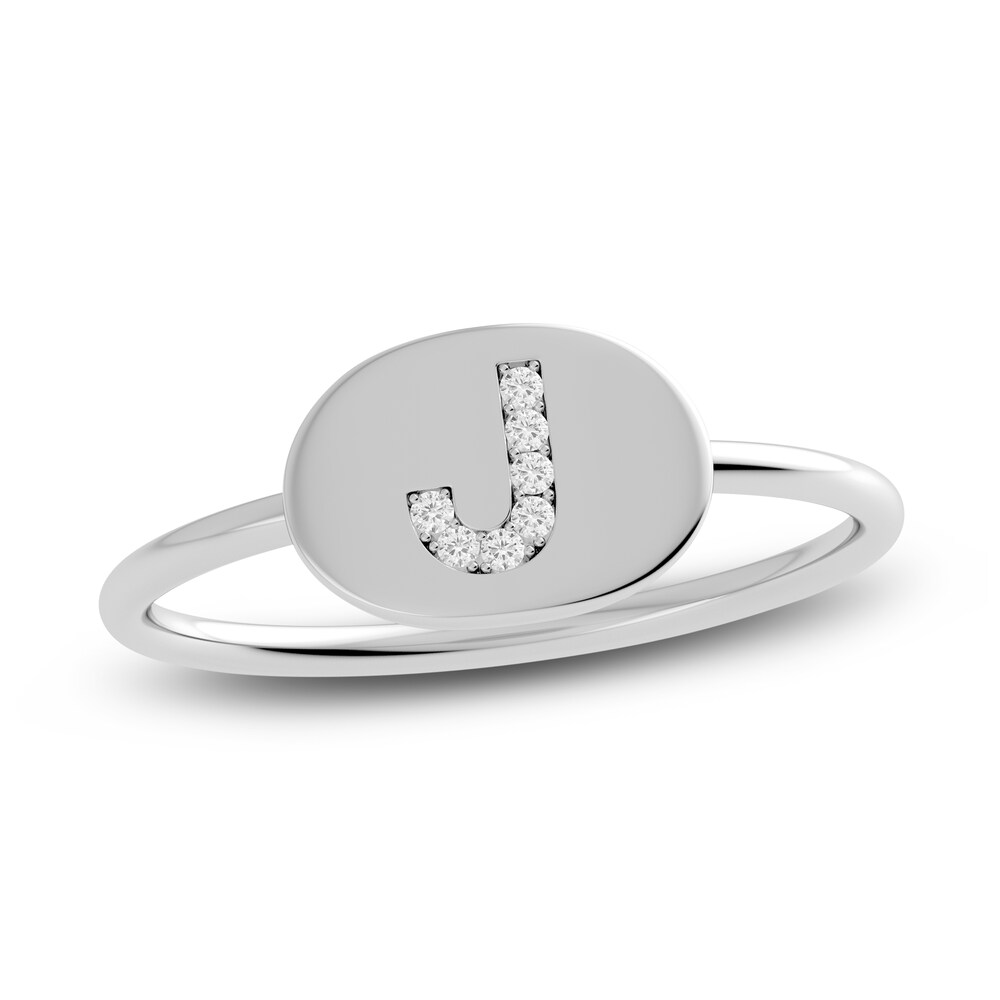 Juliette Maison Diamond Initial Oval Signet Ring 1/15 ct tw Round 10K White Gold txdkvknJ