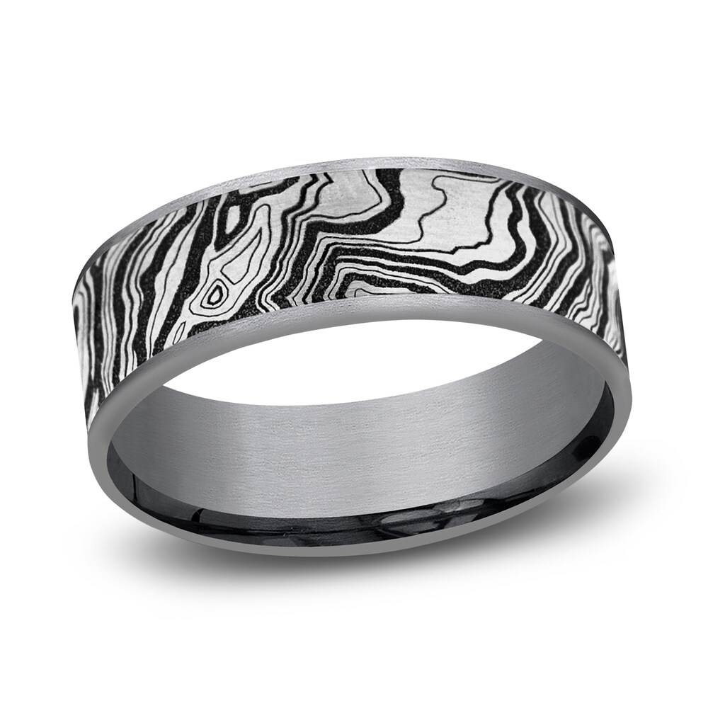 Men's Topography Print Wedding Band Tantalum/Titanium 7.5mm u1aRaTzZ