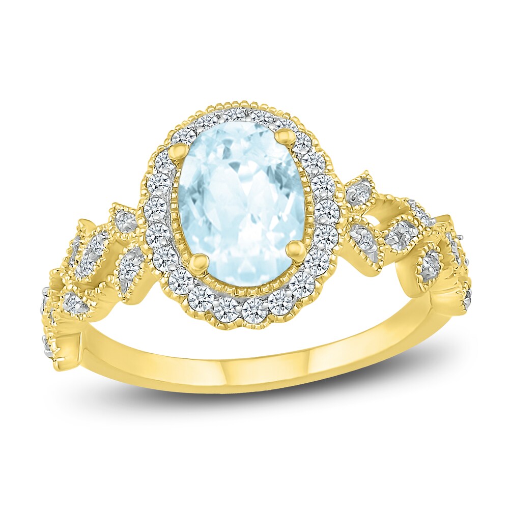 Natural Aquamarine Ring 1/4 ct tw Diamonds 10K Yellow Gold u3LBP5wU