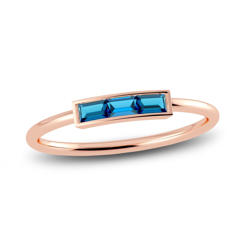 Juliette Maison Natural Blue Zircon Baguette Bar Ring 10K Rose Gold u46UlXgN