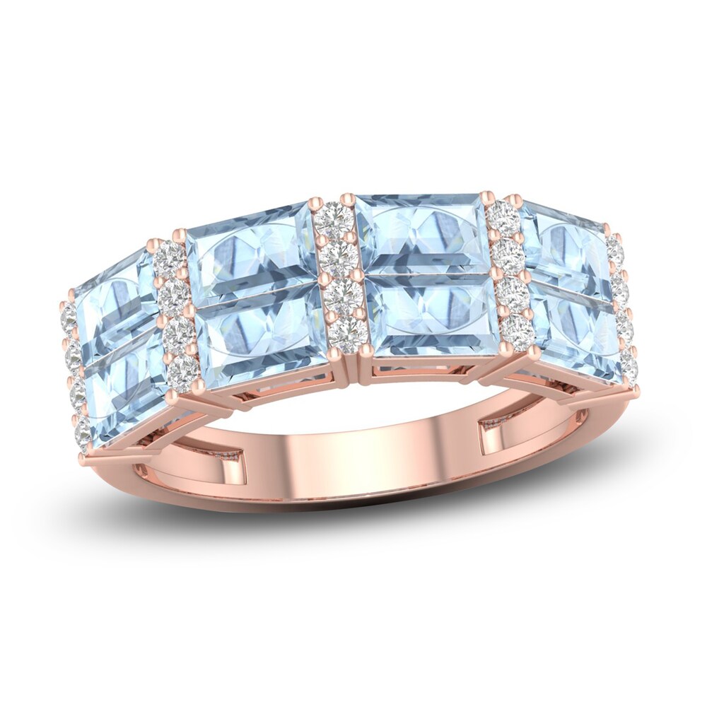 Natural Aquamarine Ring 1/5 ct tw Diamonds 10K Rose Gold uEG0kkb8