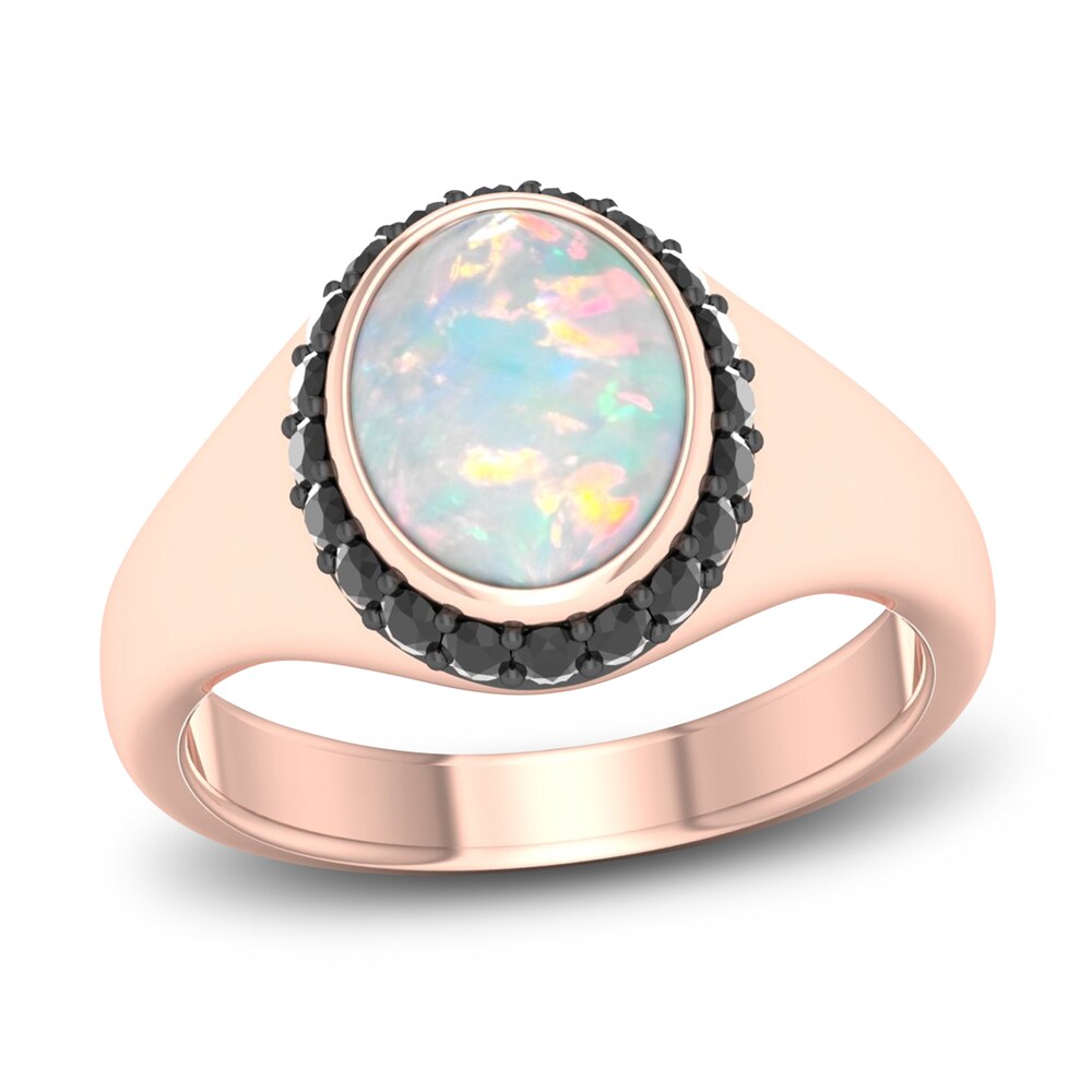 Natural Opal & Black Diamond Ring 1/4 ct tw Diamonds 10K Rose Gold uH3tpJxk [uH3tpJxk]