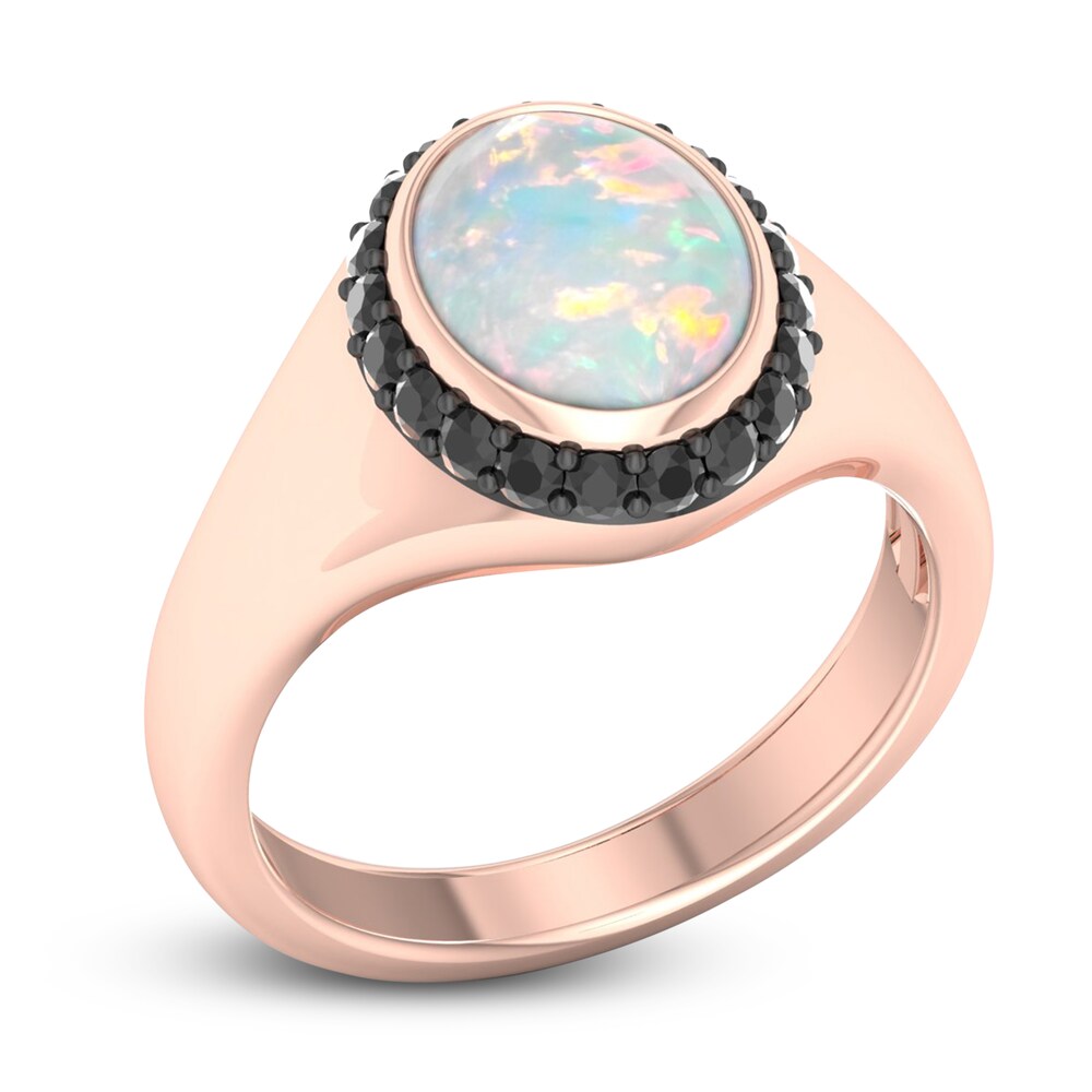 Natural Opal & Black Diamond Ring 1/4 ct tw Diamonds 10K Rose Gold uH3tpJxk