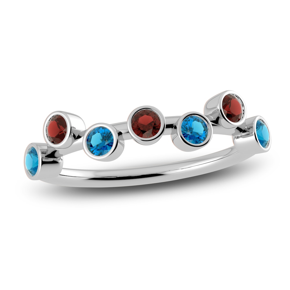 Juliette Maison Natural Garnet & Natural Blue Zircon Ring 10K White Gold uHvOGJxu