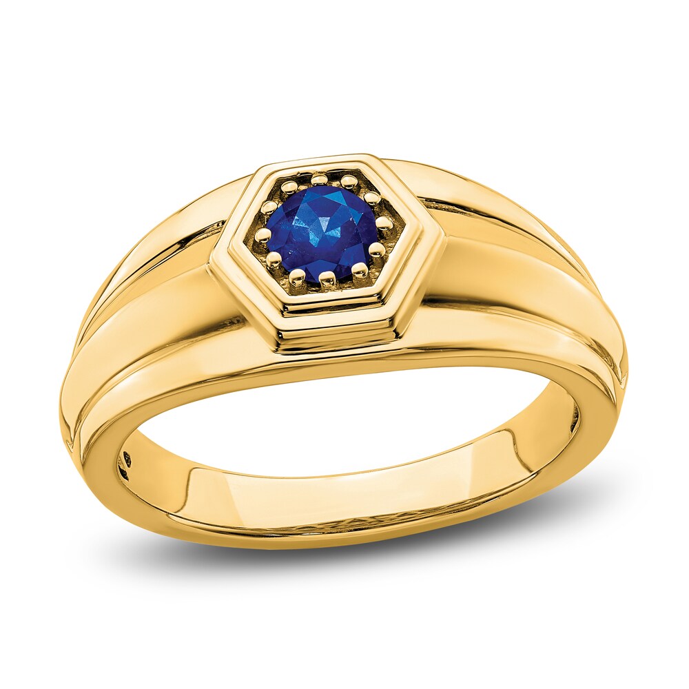 Men's Natural Blue Sapphire Ring 14K Yellow Gold uJ9zOmn8