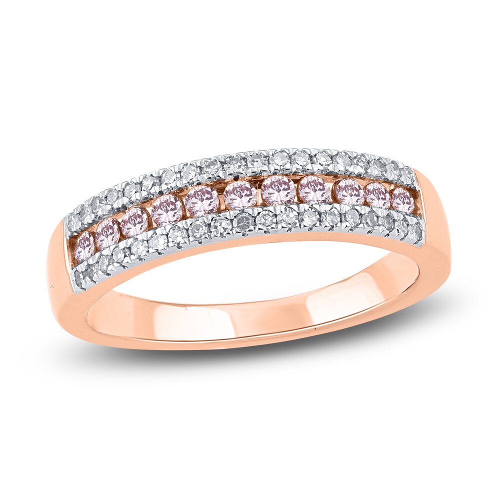 Pink & White Diamond Anniversary Band 1/2 ct tw Round 14K Two-Tone Gold uL8kAWs5