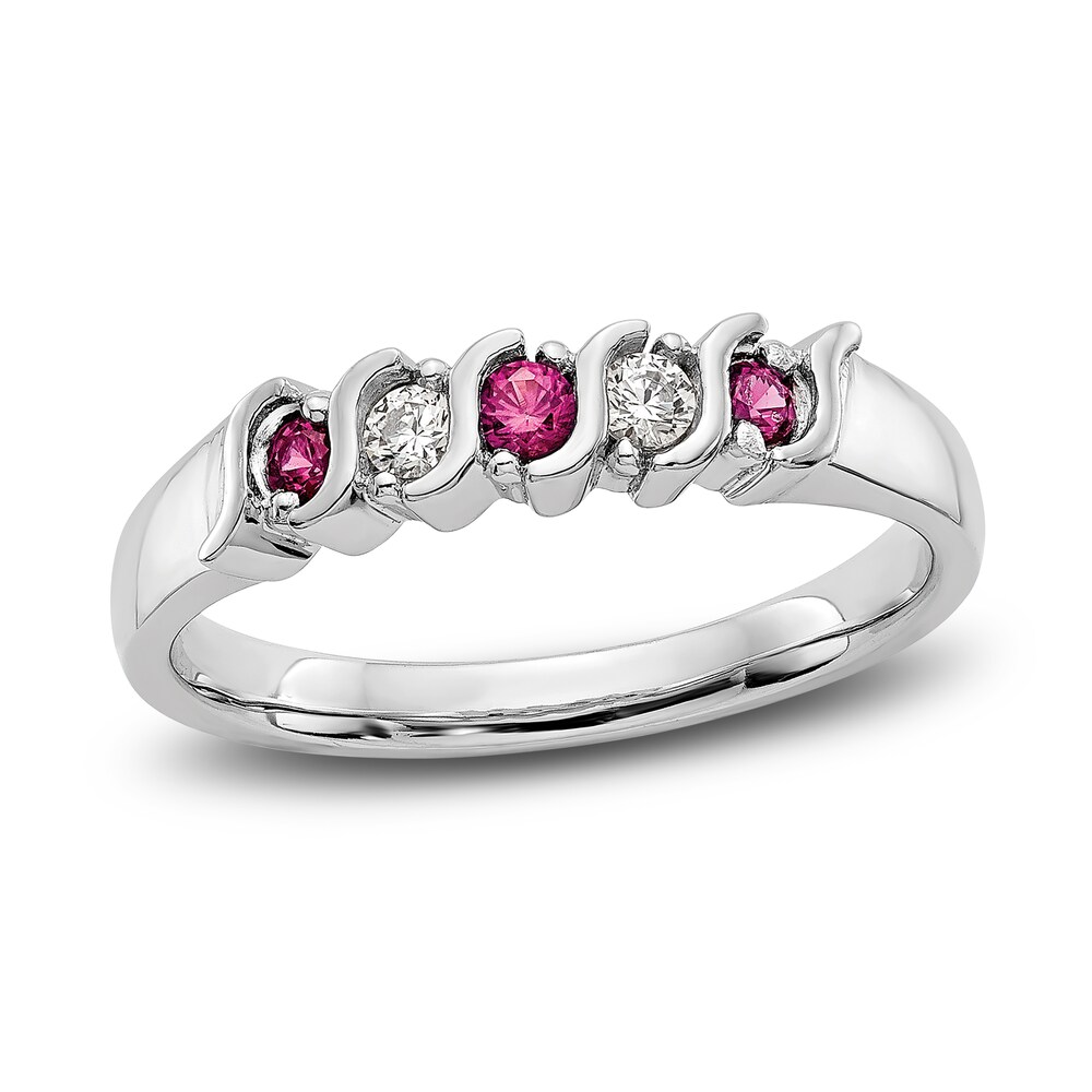 Natural Ruby Stackable Ring 1/10 ct tw Diamonds 14K White Gold uOVzYsKH