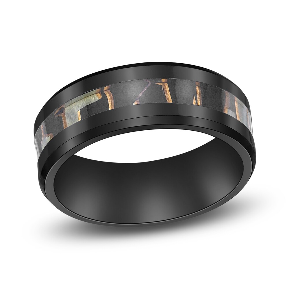 Men's Wedding Band Black Zirconium/Shell 8.0mm uREaikRn