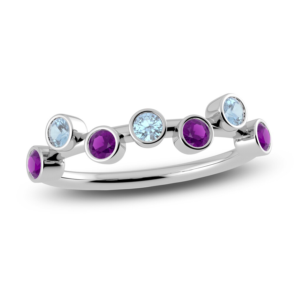 Juliette Maison Natural Amethyst & Natural Aquamarine Ring 10K White Gold uT2OoXzC