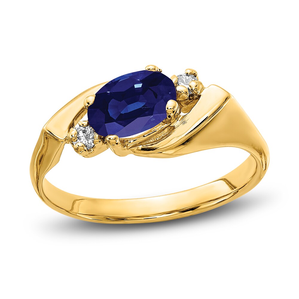 Natural Blue Sapphire Oval Ring 1/20 ct tw 14K Yellow Gold umHz9Qa2