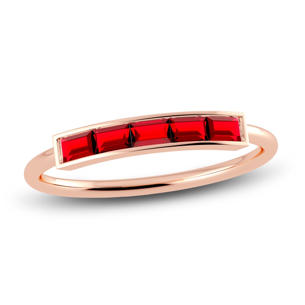 Juliette Maison Natural Ruby Baguette Bar Ring 10K Rose Gold v55Mx0wP