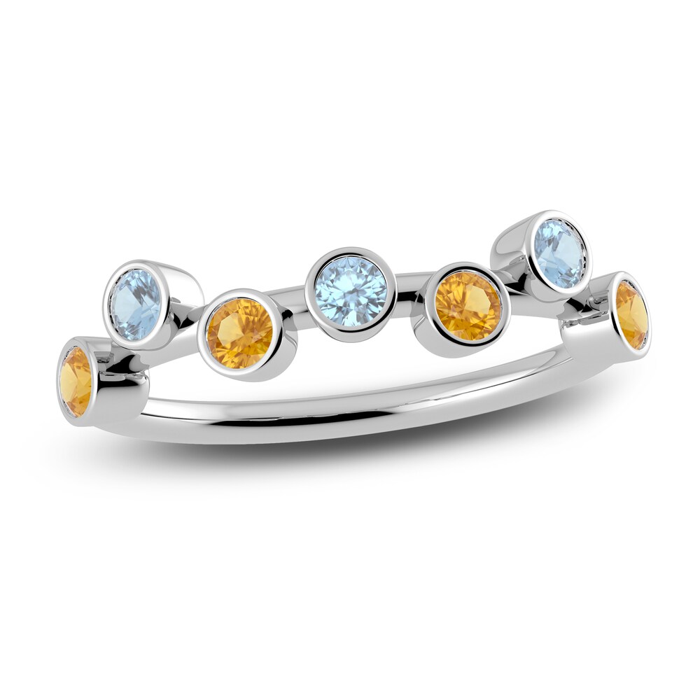 Juliette Maison Natural Orange Citrine & Natural Aquamarine Ring 10K White Gold vD55w8Oi