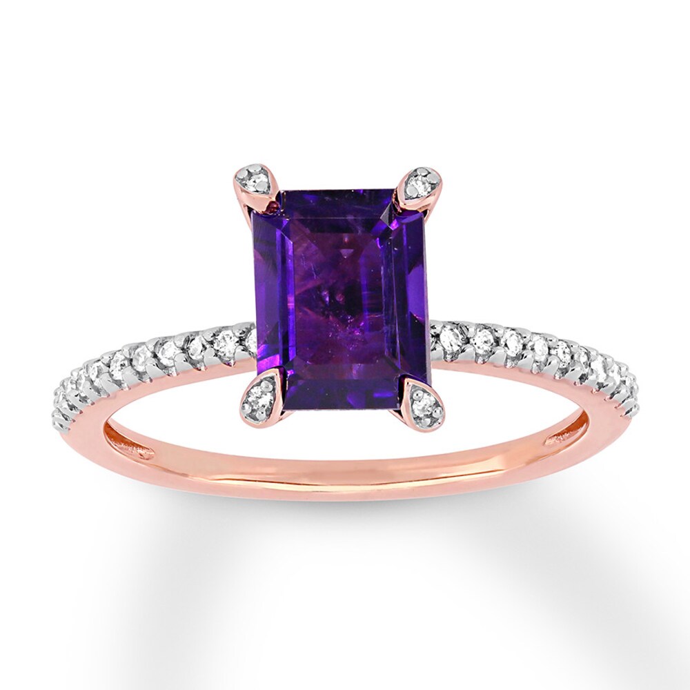 Amethyst Ring 1/10 carat tw Diamonds 10K Rose Gold vQ6TiV31
