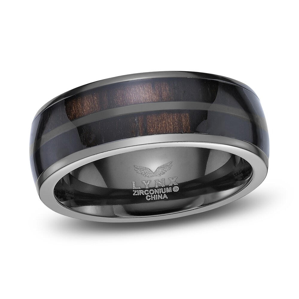 Men's Wood Inlay Wedding Band Black Zirconium 8.0mm vSaUhP6o