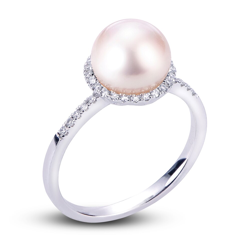 Cultured Akoya Pearl Ring 1/6 ct tw Diamonds 14K White Gold vTmpWGbd