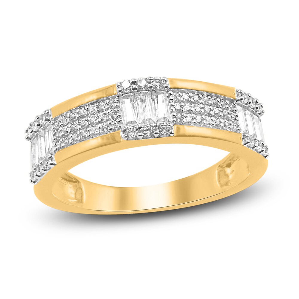 Diamond Ring 1/2 ct tw Round/Baguette 14K Yellow Gold/Rhodium vTvgW1H2