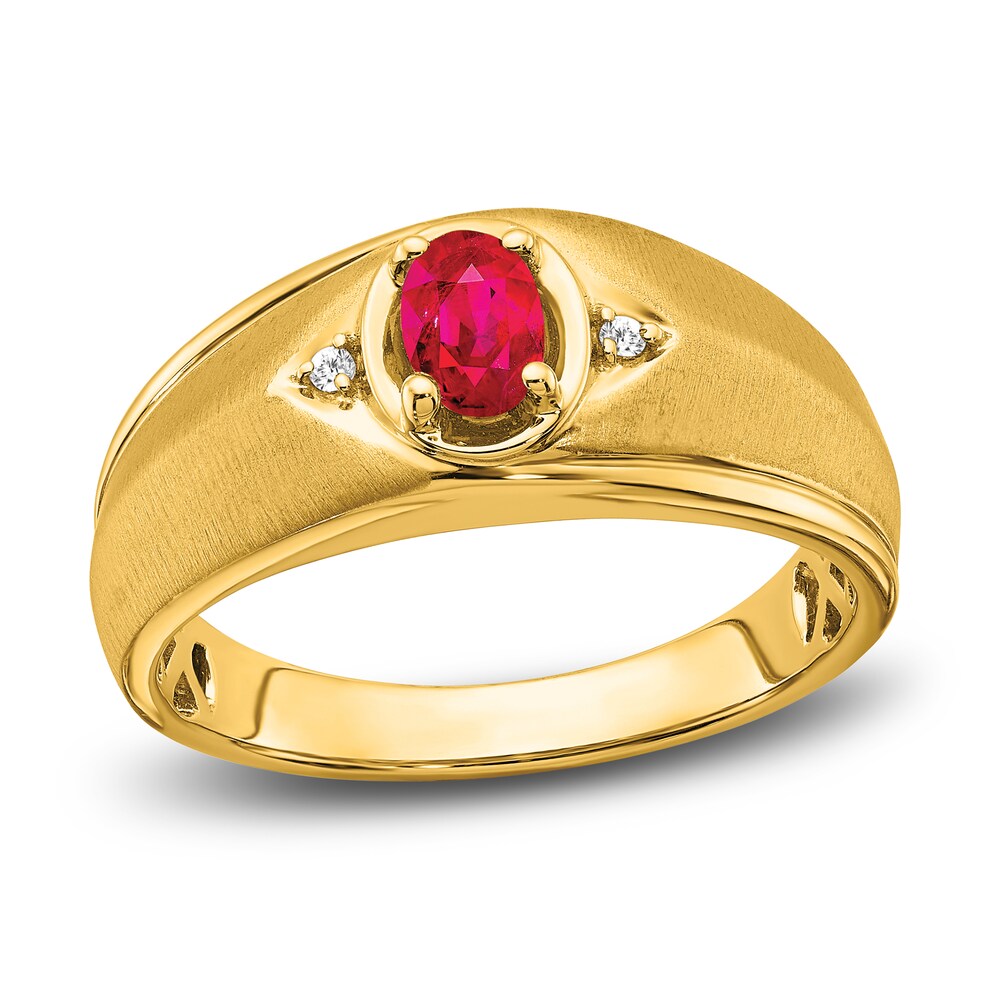 Men's Natural Ruby Ring Diamond Accents 14K Yellow Gold vVC1j0Kp