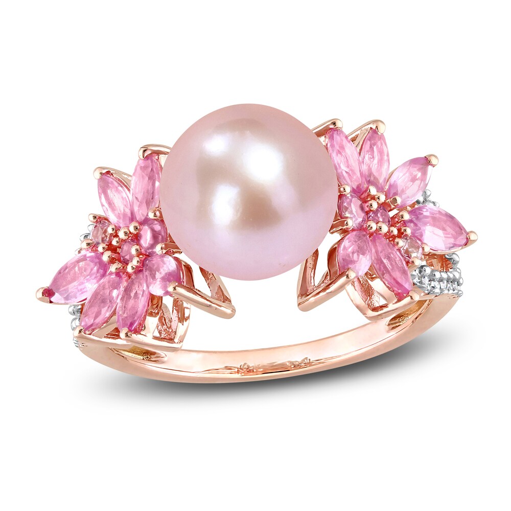 Pink Cultured Freshwater Pearl & Natural Pink Sapphire Ring 1/8 ct tw Diamonds 14K Rose Gold vxYFSfw0